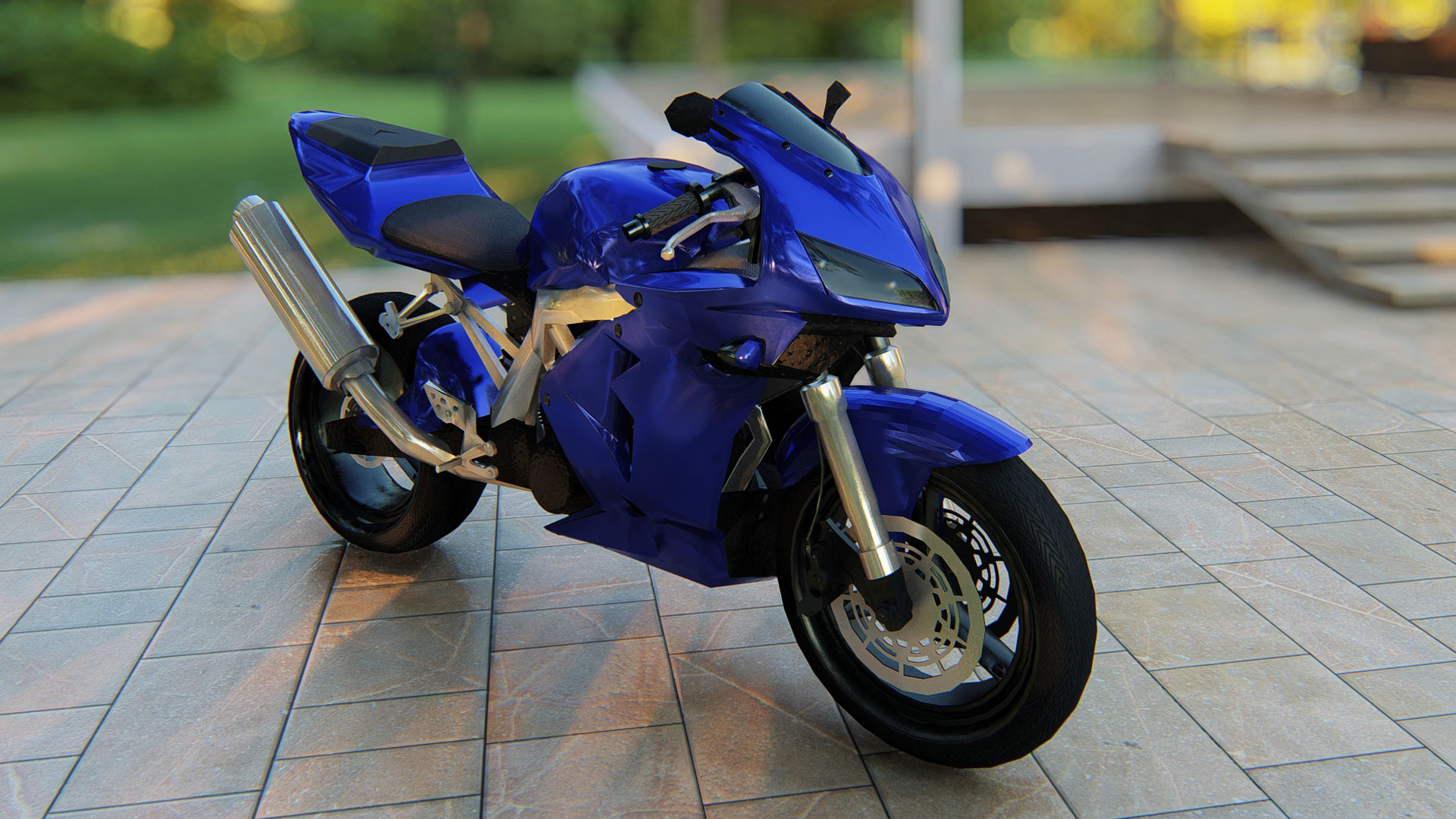 3D Motorcycle Model - Dark Blue - 3d Tools