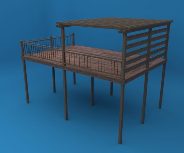 Deck With Pergola Plus Privacy Wall 3D model Max File