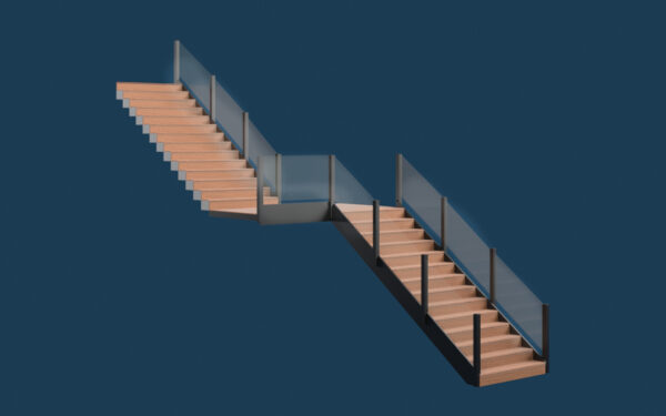 Tall Double Stairs With Glass Rails 3D model instant download 3D tools OBJ 3DS Max File