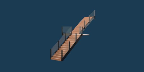 Tall Double Stairs With Glass Rails 3D Model