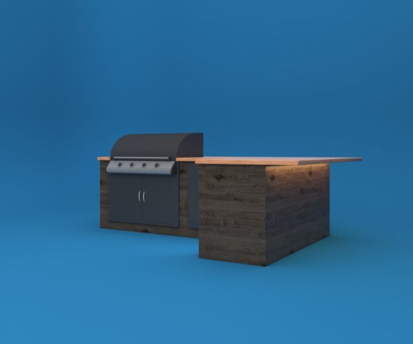 L-Shaped Outdoor Kitchen with Wine Fridge 3D model Max File