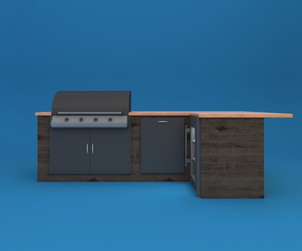 L-Shaped Outdoor Kitchen with Wine Fridge 3D Model